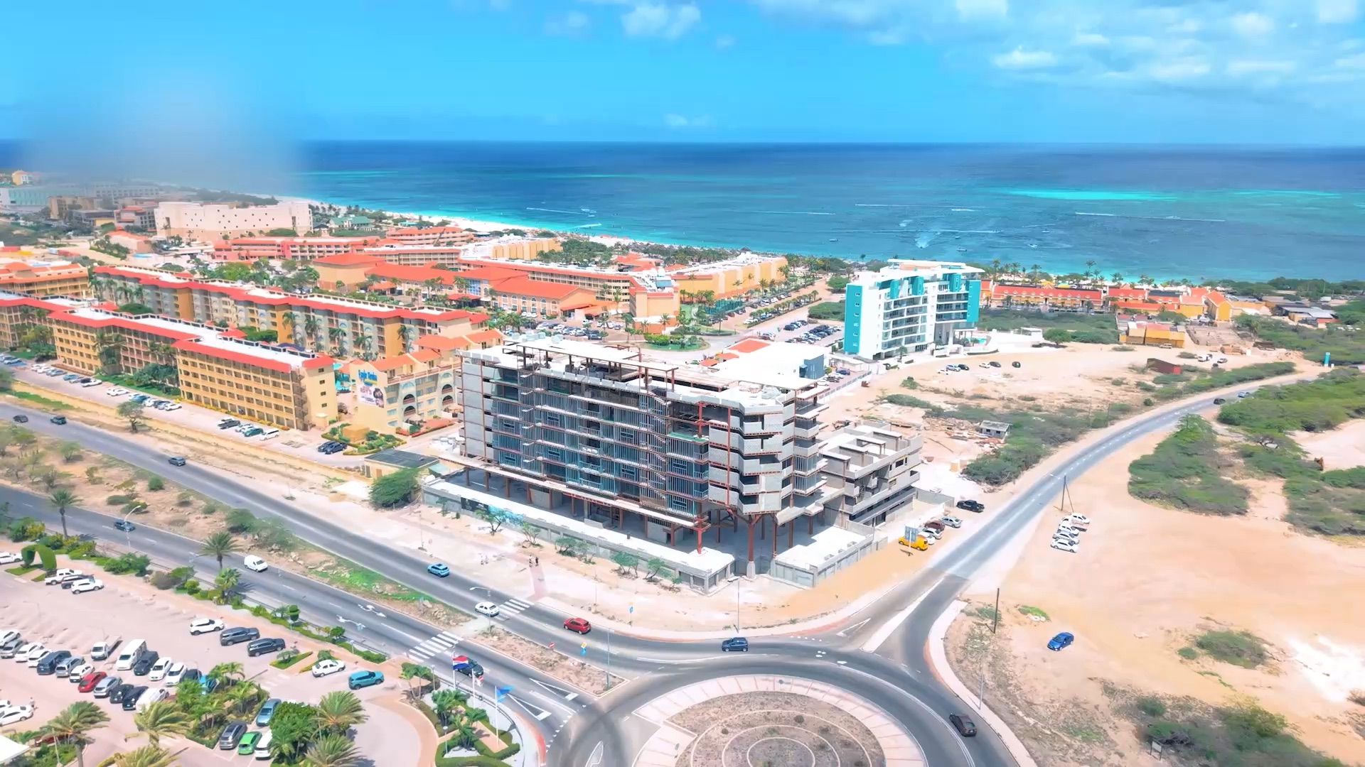 Aerial view of Stork Club Residences under construction, Aruba